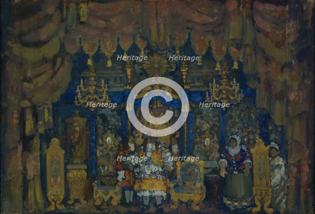 Jourdain's Room. Stage design for the theatre play A Bourgeois as a Nobleman by J.-B. Moliere, 1911. Artist: Sapunov, Nikolai Nikolayevich (1880-1912)