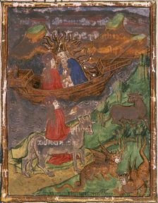 Jove, surrounded by the sun's rays, sits in boat with Europa, 1450. Creator: Unknown