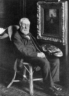 Jozef Israels (1824-1911), Dutch painter, in his studio