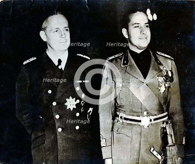 Joachim von Ribbentrop and Count Ciano, Nazi German and Italian Foreign Ministers, 1939. Artist: Unknown