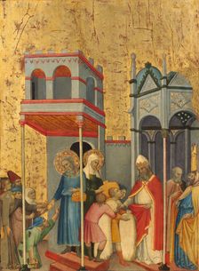 Joachim and Anna Giving Food to the Poor and Offerings to the Temple, c. 1400/1405. Creator: Andrea di Bartolo