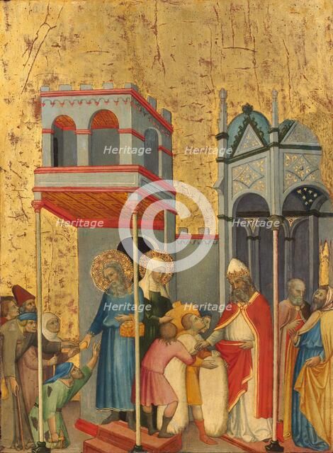 Joachim and Anna Giving Food to the Poor and Offerings to the Temple, c. 1400/1405. Creator: Andrea di Bartolo.