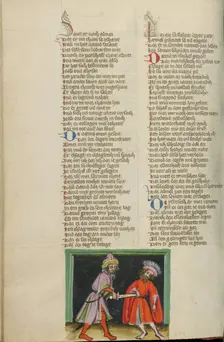 Joab Killing Abner; Weltchronik, about 1400-1410. Creator: Unknown