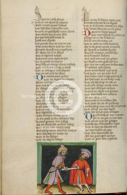 Joab Killing Abner; Weltchronik, about 1400-1410. Creator: Unknown.