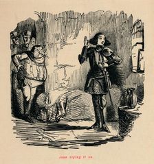 Joan trying it on . Artist: John Leech