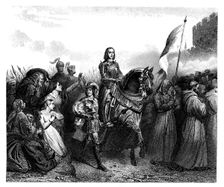 Joan of Arc (1412-1431) entering Orleans on May 18, 1429, engraving from 1853