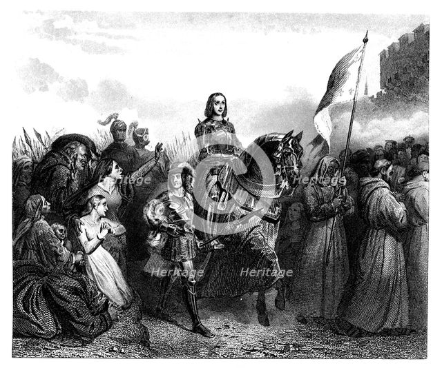 Joan of Arc (1412-1431) entering Orleans on May 18, 1429, engraving from 1853.