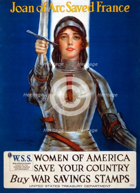 Joan of Arc saved France, Women of America, save your country poster, 1918.  Creator: Coffin, Haskell (1878-1941).