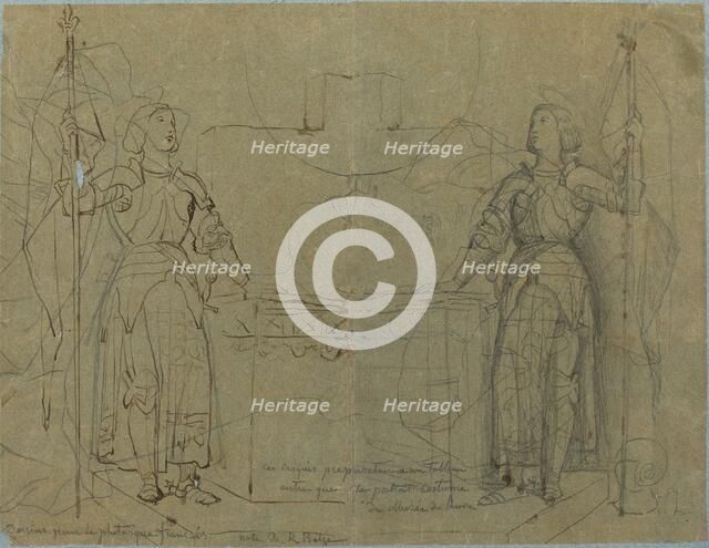 Joan of Arc Standing at the Altar at Reims Cathedral, c. 1844. Creator: Jean-Auguste-Dominique Ingres.