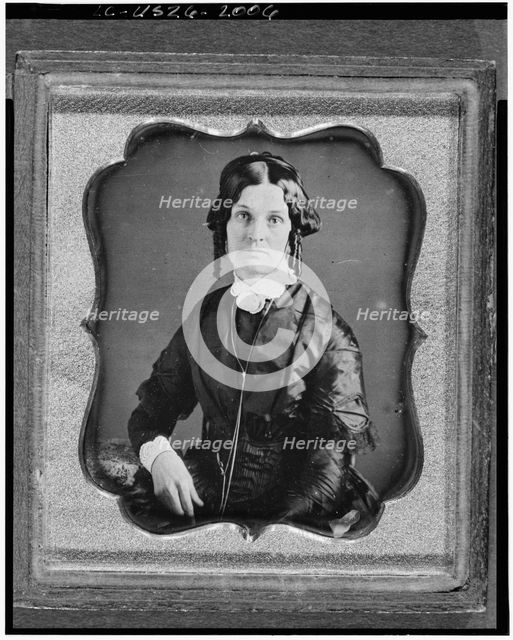 Joannette Clark Benjamin, three-quarter length portrait of a woman..., between 1840 and 1860. Creator: Unknown.