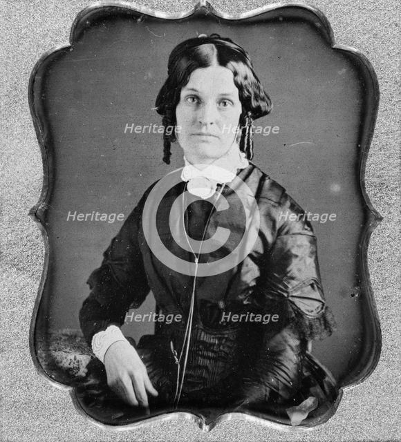 Joannette Clark Benjamin, three-quarter length portrait of a woman, facing front, seated, c1840-1860 Creator: Unknown.
