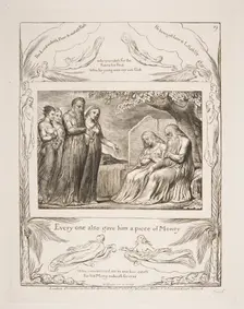 Job accepting Charity, from Illustrations of the Book of Job, 1825-26. Creator: William Blake