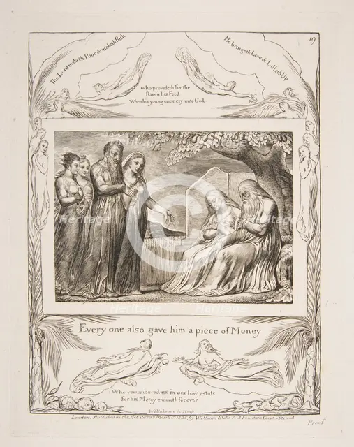 Job accepting Charity, from Illustrations of the Book of Job, 1825-26. Creator: William Blake.