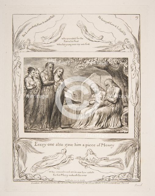 Job accepting Charity, from Illustrations of the Book of Job, 1825-26. Creator: William Blake.