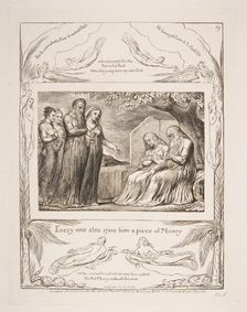 Job accepting Charity, from Illustrations of the Book of Job, 1825-26. Creator: William Blake