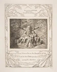 Job and his Daughters, from Illustrations of the Book of Job, 1825-26. Creator: William Blake