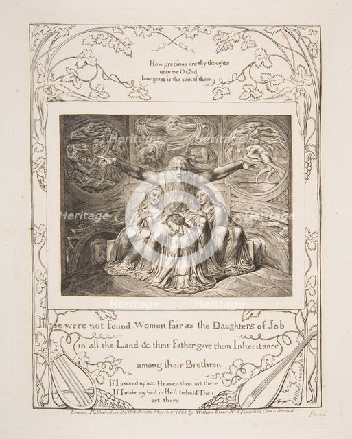 Job and his Daughters, from Illustrations of the Book of Job, 1825-26. Creator: William Blake.