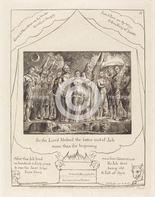 Job and His Wife Restored to Prosperity, 1825. Creator: William Blake.