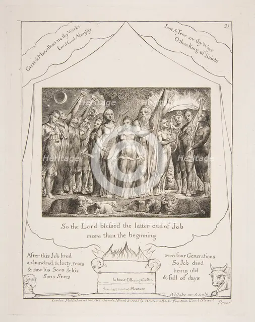 Job and his Wife restored to Prosperity, from Illustrations of the Book of Job, 1825-26. Creator: William Blake.