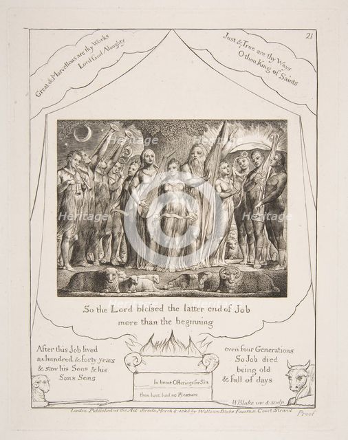 Job and his Wife restored to Prosperity, from Illustrations of the Book of Job, 1825-26. Creator: William Blake.