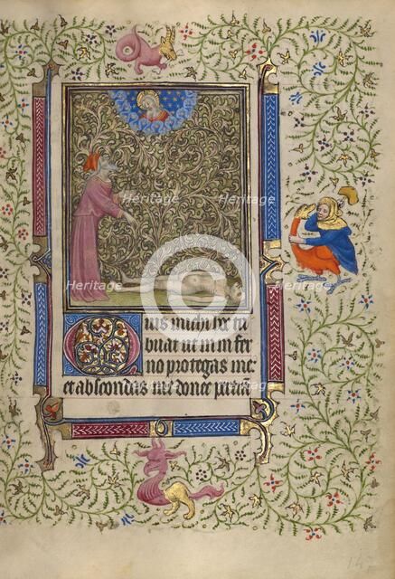 Job Pointing to a Corpse on the Ground; Book of Hours, about 1410. Creator: Unknown.