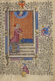 Job Pointing to a Cloak on the Ground; Book of Hours, about 1410. Creator: Unknown