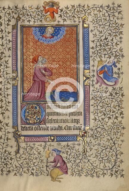 Job Pointing to a Cloak on the Ground; Book of Hours, about 1410. Creator: Unknown.