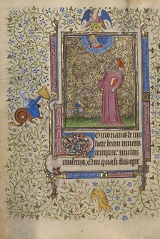 Job Pointing to a Blooming Shrub; Book of Hours, about 1410. Creator: Unknown