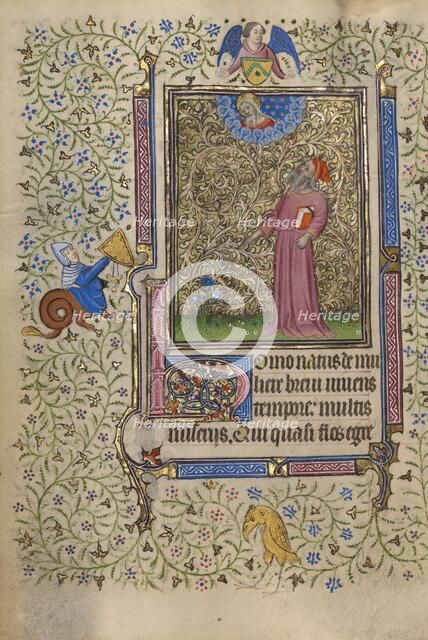 Job Pointing to a Blooming Shrub; Book of Hours, about 1410. Creator: Unknown.