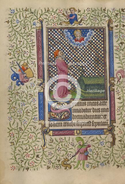 Job Pointing to a Grave; Book of Hours, about 1410. Creator: Unknown.