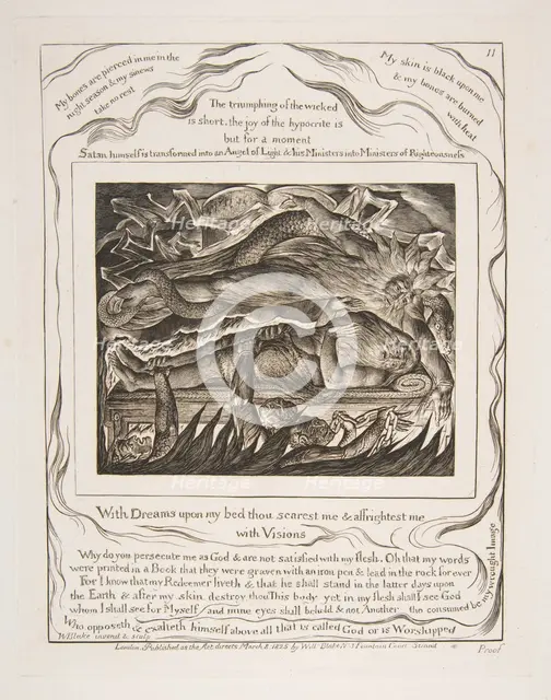 Job's Evil Dreams, from Illustrations of the Book of Job, 1825-26. Creator: William Blake.