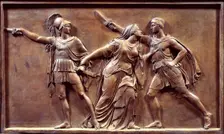 Jocasta intervening between her Sons Eteocles and Polynices, c1840. Creator: John Gibson