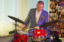Joe Farnsworth, Joe Farnsworth-Sara Hanahan Quartet, Watermill Jazz Club, Dorking, Surrey, 2024. Creator: Brian O'Connor