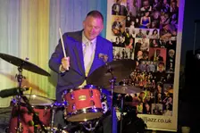 Joe Farnsworth, Joe Farnsworth-Sara Hanahan Quartet, Watermill Jazz Club, Dorking, Surrey, 2024. Creator: Brian O'Connor