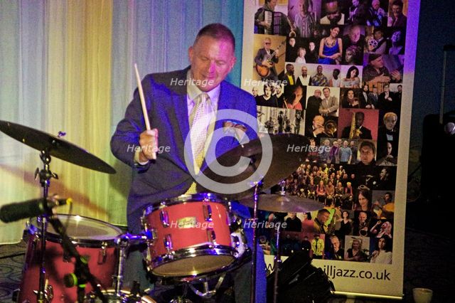 Joe Farnsworth, Joe Farnsworth-Sara Hanahan Quartet, Watermill Jazz Club, Dorking, Surrey, 2024. Creator: Brian O'Connor.