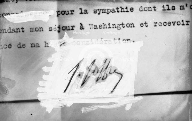 Joffre, Joseph Jacques Cesare. Marechal of France, 1916. His Signature, 1917. Creator: Harris & Ewing.