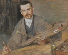 Johan Kindborg, 1861-1907, artist, married to wood engraver Emy Edman, 1880s. Creator: Sven Richard Bergh