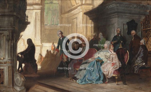 Johann Sebastian Bach playing for Frederick the Great of Prussia, c. 1870.