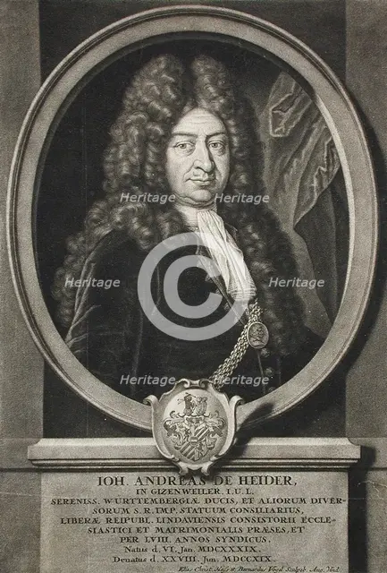 Johannes Andreas de Heider, Lawyer at Lindau, 1719. Creators: Elias Christoph Heiss, Bernhard Vogel.