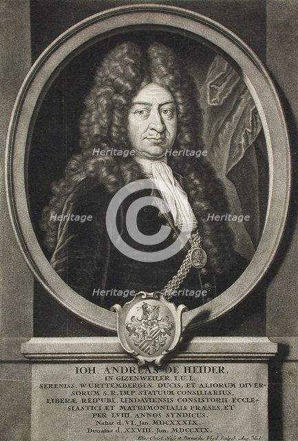 Johannes Andreas de Heider, Lawyer at Lindau, 1719. Creators: Elias Christoph Heiss, Bernhard Vogel.