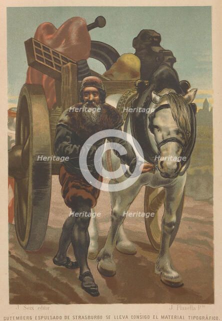 Johannes Gutenberg leaves Strasbourg. From: La ciencia y sus hombres, 1879. Creator: Planella y Rodríguez, Juan (1849-1910).