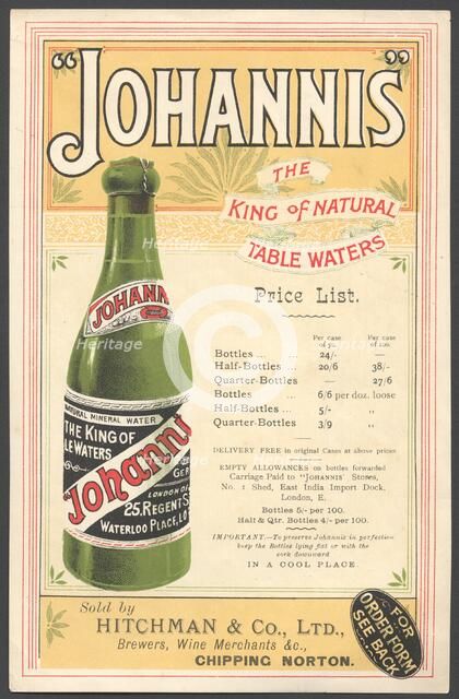 Johannis Mineral water, 1890s. Artist: Unknown