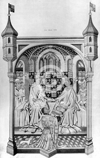 John Talbot, Earl of Shrewsbury, presenting a book to Margaret of Anjou, c1445, (1910). Artist: Unknown