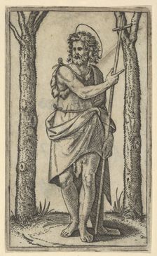 John the Baptist holding a staff, from the series Piccoli Santi (Small Saints),..., ca. 1500-1527. Creator: Marcantonio Raimondi