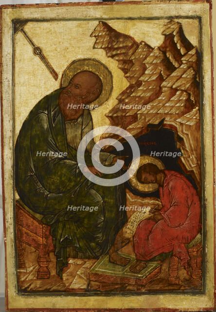 John the Evangelist and his disciple Prochoros, Russian icon, 1550-1599. Creator: Unknown.