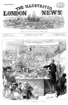 John Tyndall lecturing on electromagnetism at the Royal Institution, London. May 1870. Creator: Unknown