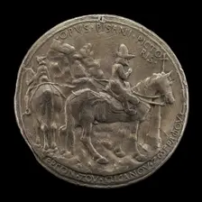 John VIII Riding in a Rocky Landscape [reverse], 1438. Creator: Pisanello