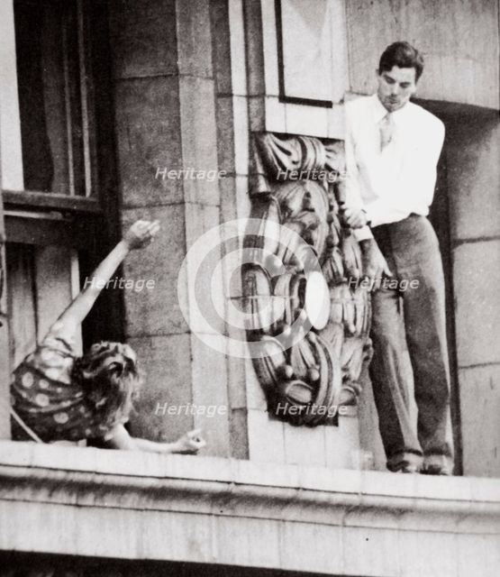 John Warde, out on a ledge on the 17th floor of the Hotel Gotham, New York, USA, 1938. Artist: Unknown