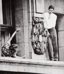 John Warde, out on a ledge on the 17th floor of the Hotel Gotham, New York, USA, 1938