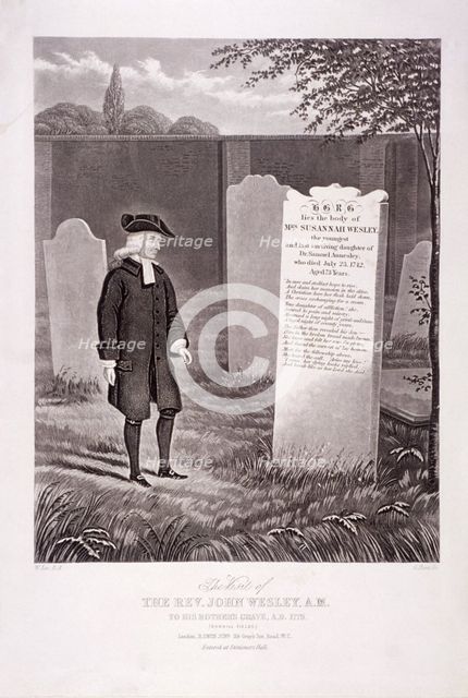John Wesley visiting his mother's grave in 1779, Bunhill Fields, Finsbury, London, (c1850). Artist: G Hunt